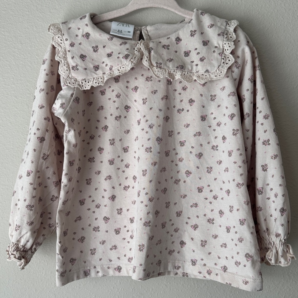 Zara Kids Cream Floral Ruffle Collar Blouse